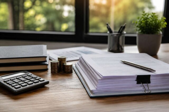 documents stacked on a table