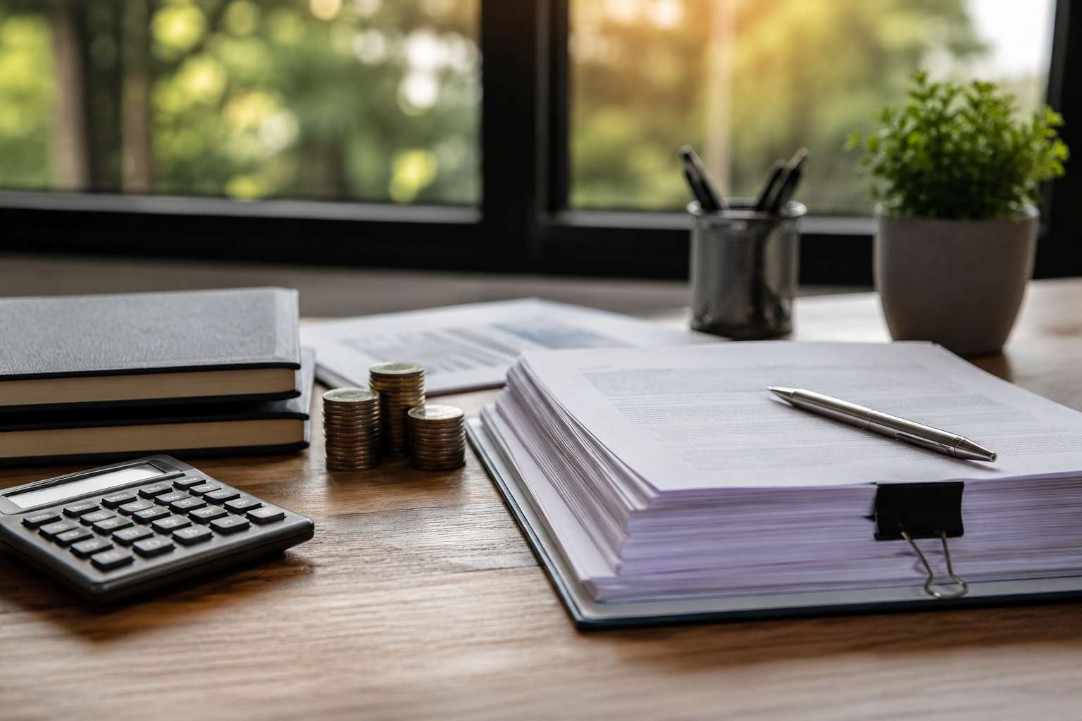documents stacked on a table