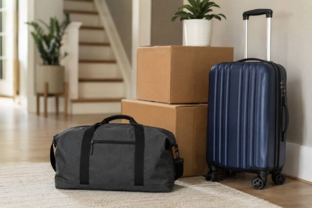 packed suitcases and boxes
